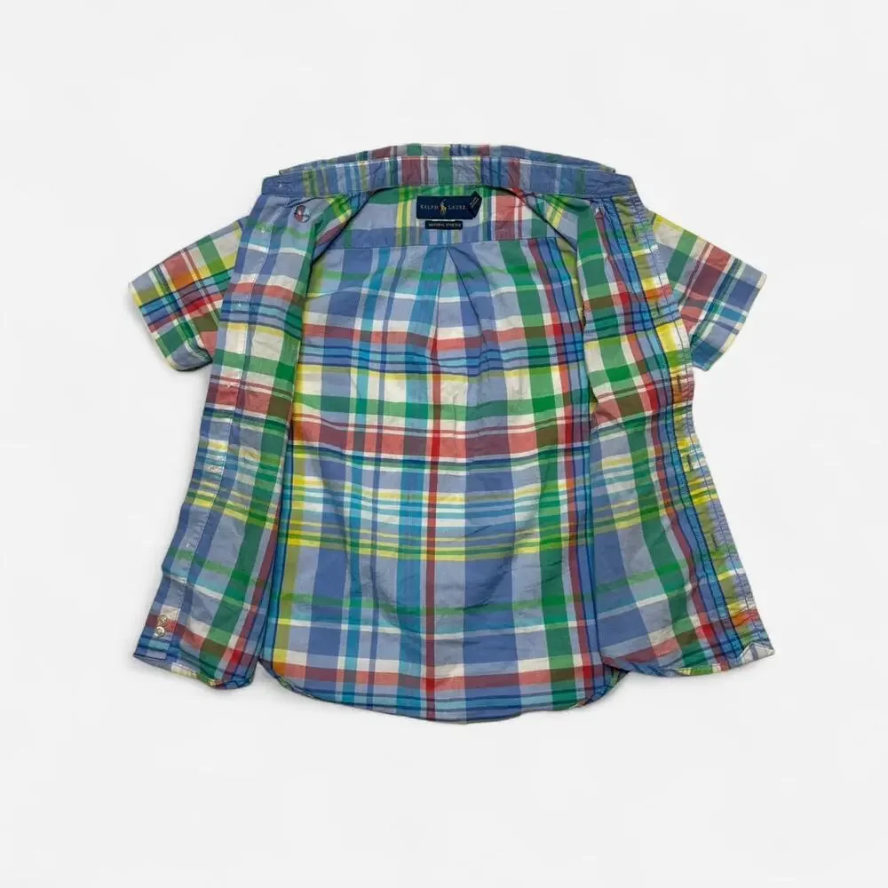 Ralph Lauren Boys Plaid Short Sleeve Button Down Shirt Size 5
